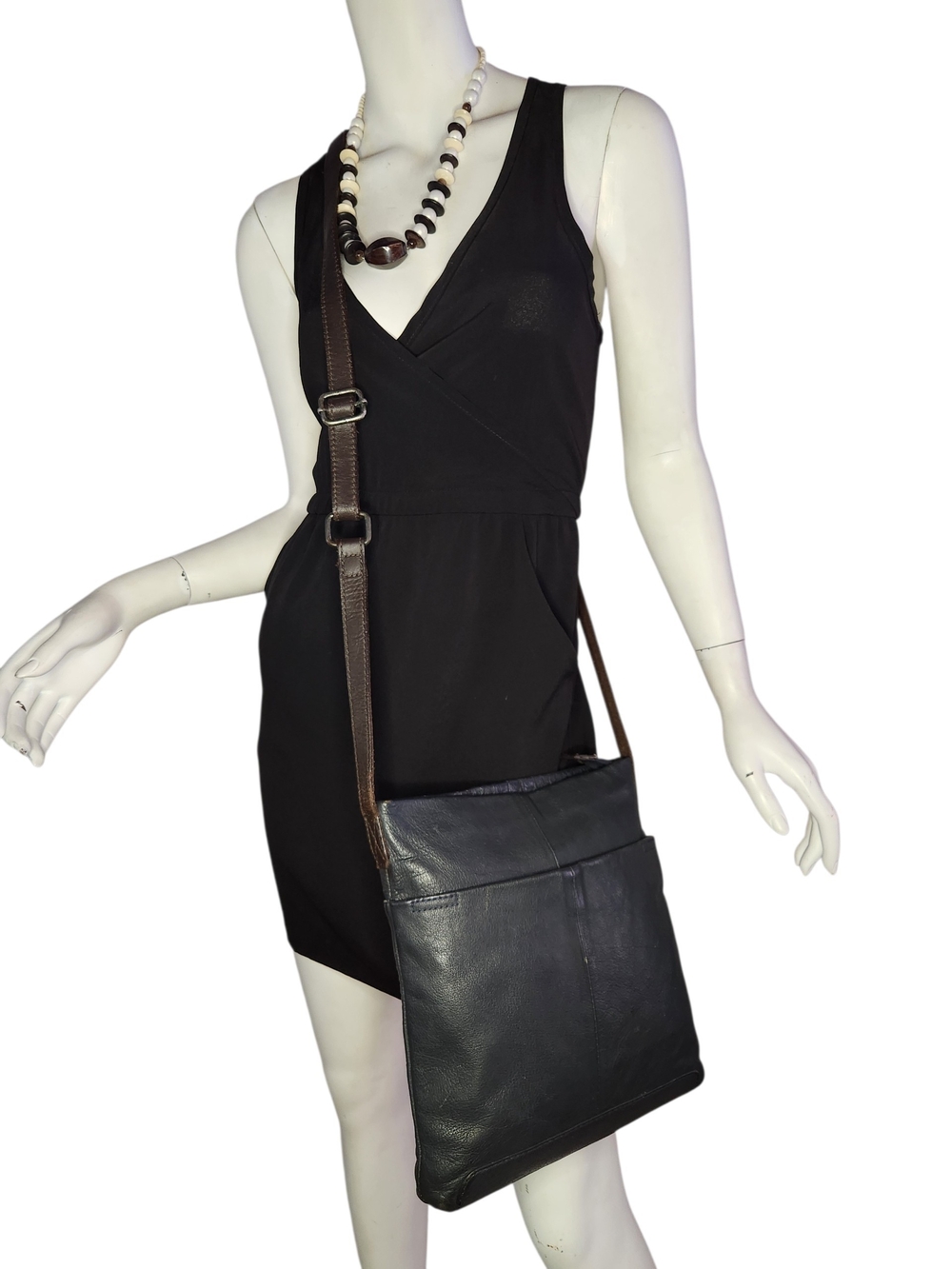 WHITE STUFF BRAND dark gray LEATHER WOMEN CROSS BODY SHOULDER PURSE BAG